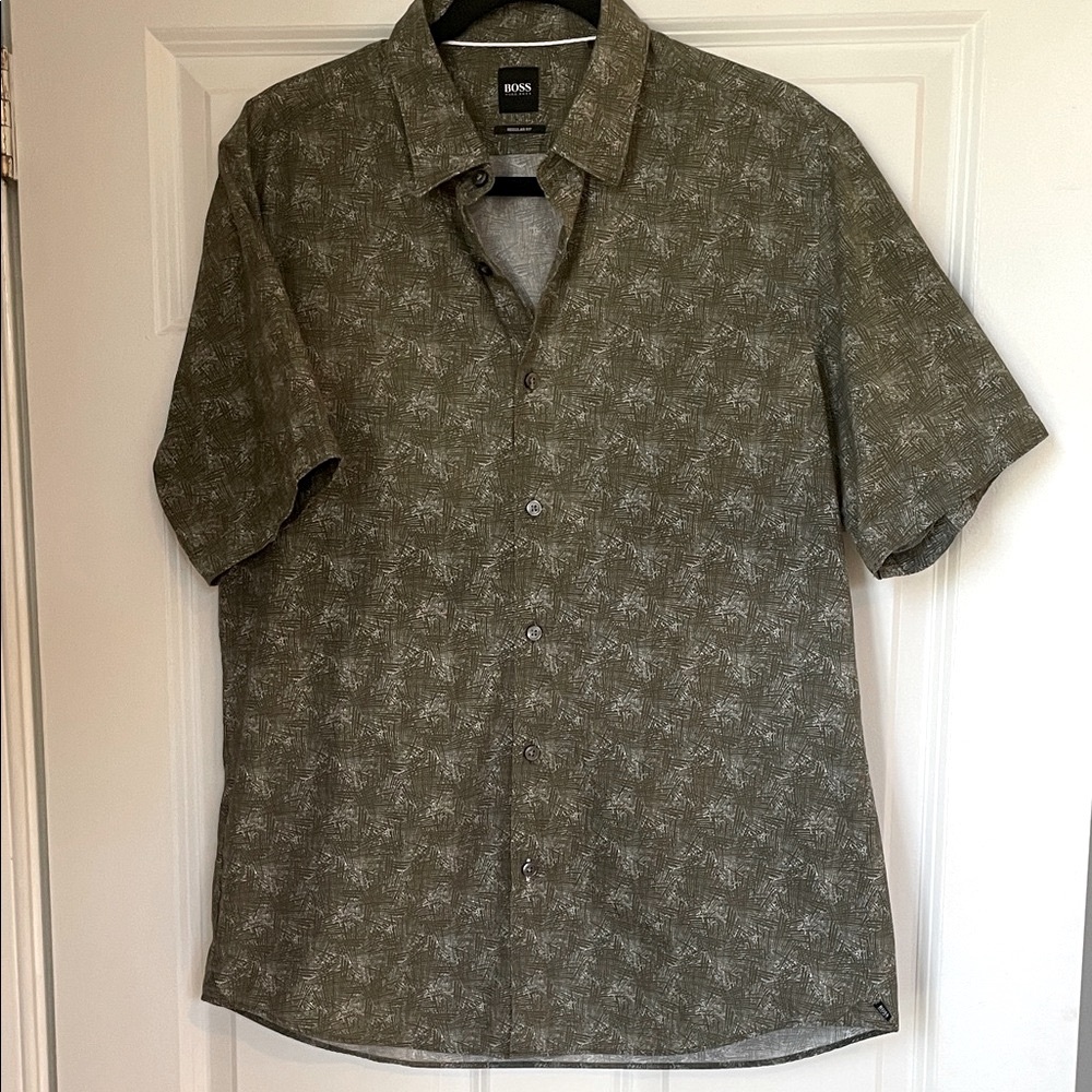 Boss by Hugo Boss Regular Fit Casual LUKA Olive Button-Down Shirt SzL Poolside